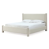 Queen Upholstered Platform Bed in Cottage Cheese Boucle