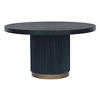 Wood and Metal Round Dining Table in Black Drift Oak and Brass