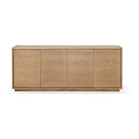 Contemporary Four Door Glass Top Sideboard in White Oak