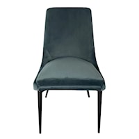 Upholstered Metal Leg Dining Chair in Smoked Green and Black