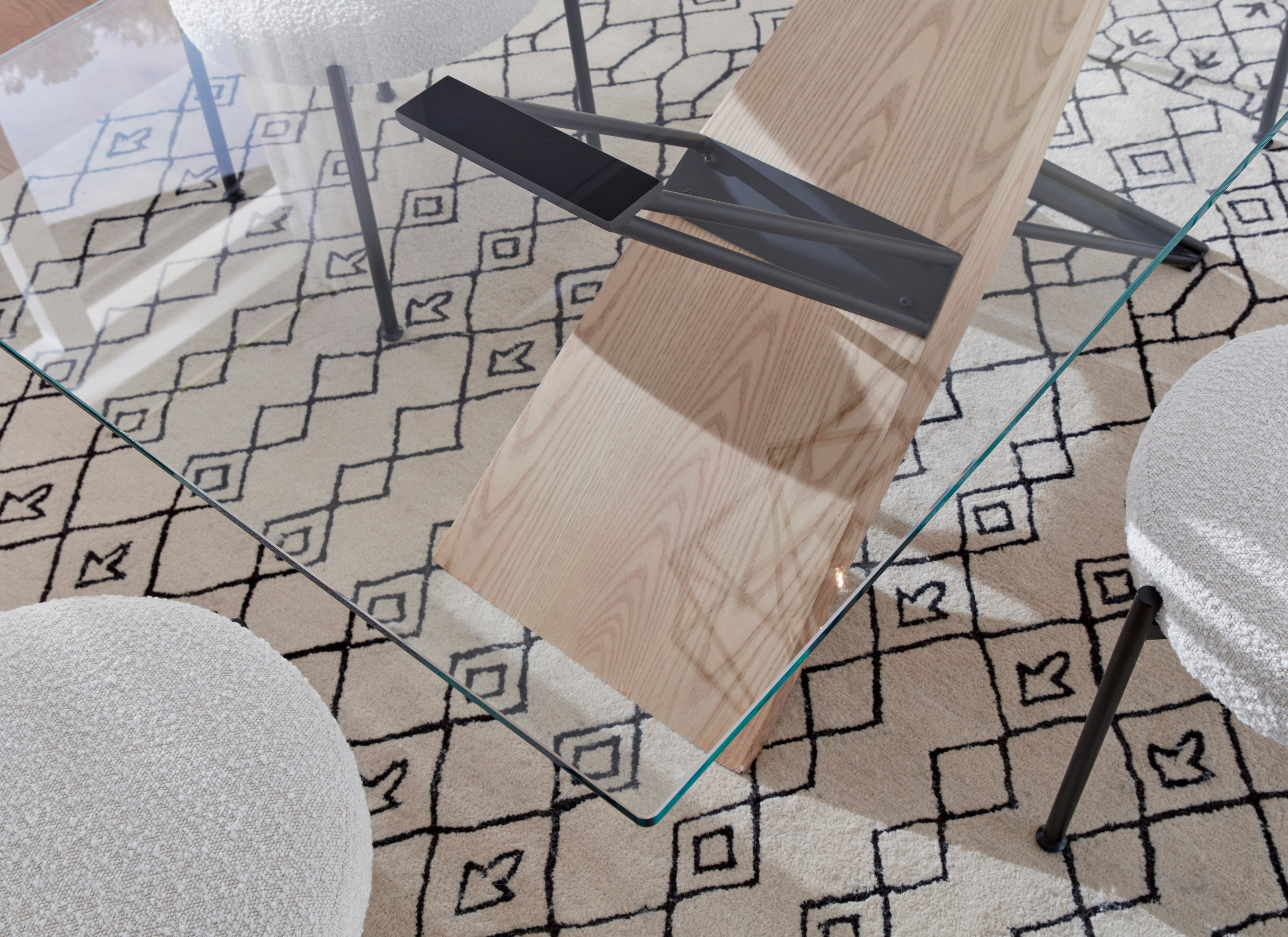 Modus Furniture Aere Glass, Wood and Metal Rect. Dining Table