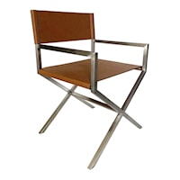 Contemporary Director's Dining Arm Chair in Cognac and Brushed Stainless Steel