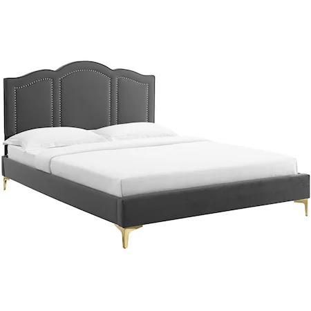 Emerson Velvet Queen Platform Bed