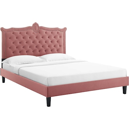 Clara Velvet Queen Platform Bed