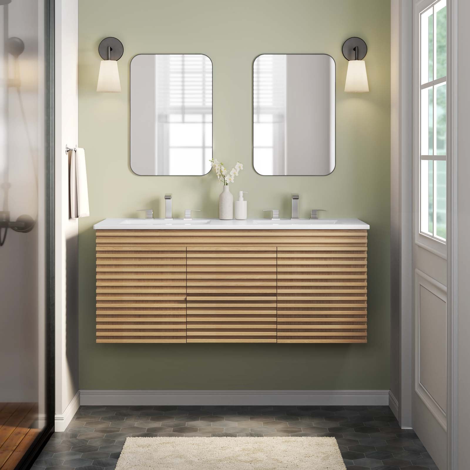 Modway Render EEI5802OAKWHI Render 48" WallMount Bathroom Vanity