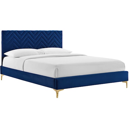 Leah Chevron Velvet Full Platform Bed