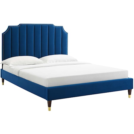 Colette King Velvet Platform Bed