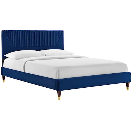 Yasmine Channel Velvet Full Platform Bed