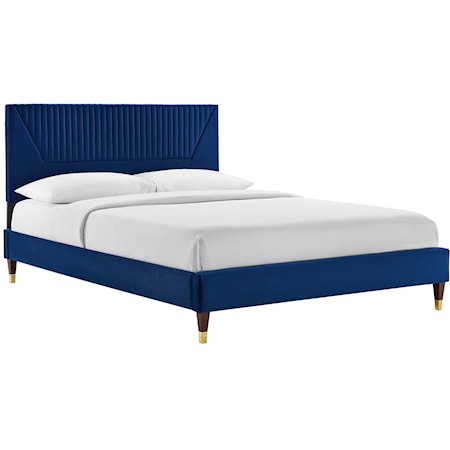 Yasmine Channel Velvet Queen Platform Bed