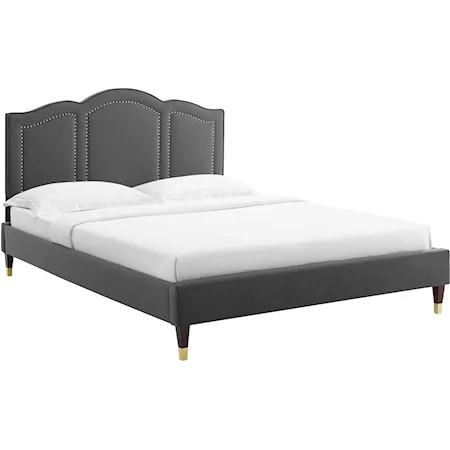 Emerson Velvet Queen Platform Bed