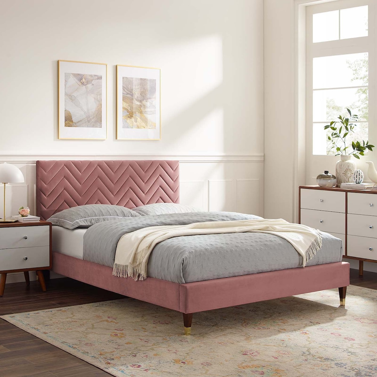 Modway Leah Leah Chevron Velvet Twin Platform Bed