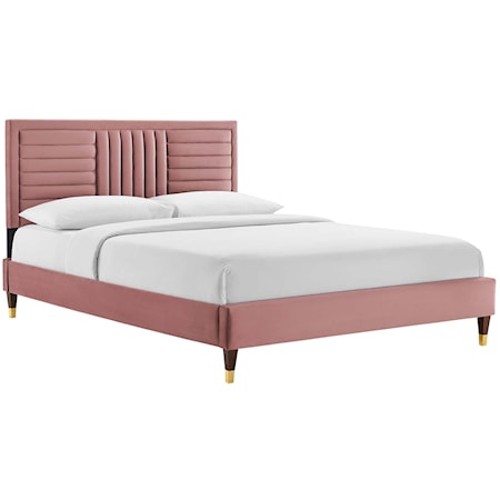 Sofia Channel Velvet Queen Platform Bed