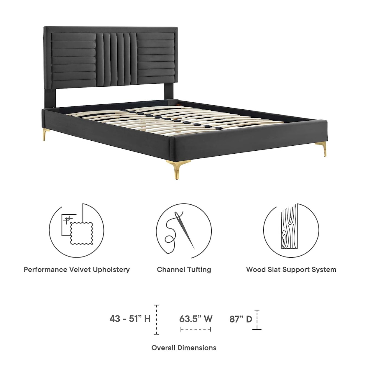 Modway Sofia Sofia Channel Velvet Full Platform Bed