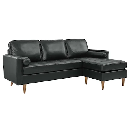 Valour Mid-Century Modern 78" Leather Apartment Sectional Sofa - Black