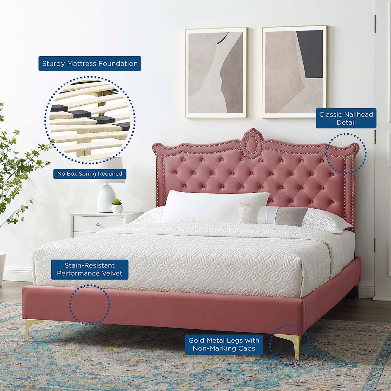 Modway Clara Clara Velvet Queen Platform Bed