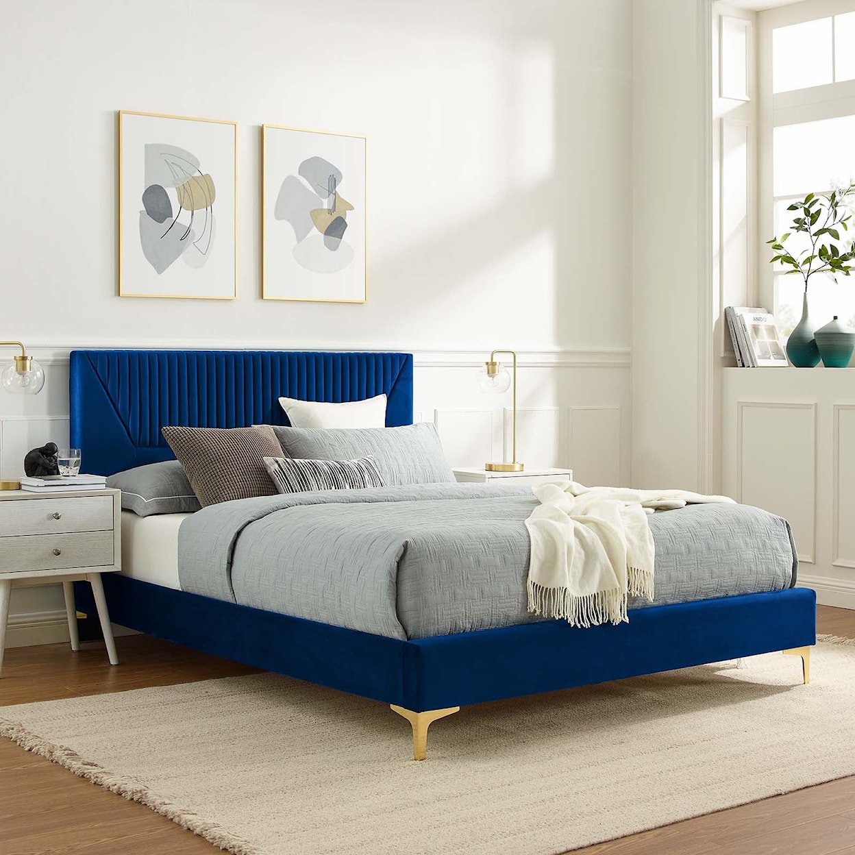 Modway Yasmine Yasmine Channel Velvet King Platform Bed