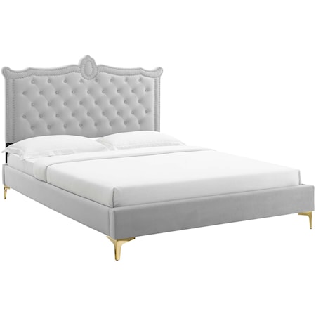 Clara Velvet Queen Platform Bed