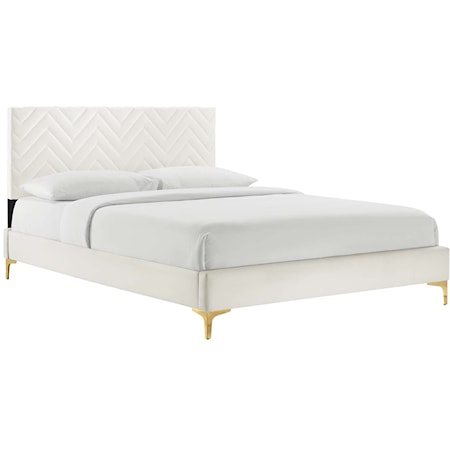 Leah Chevron Velvet Queen Platform Bed