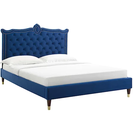 Clara Velvet Queen Platform Bed