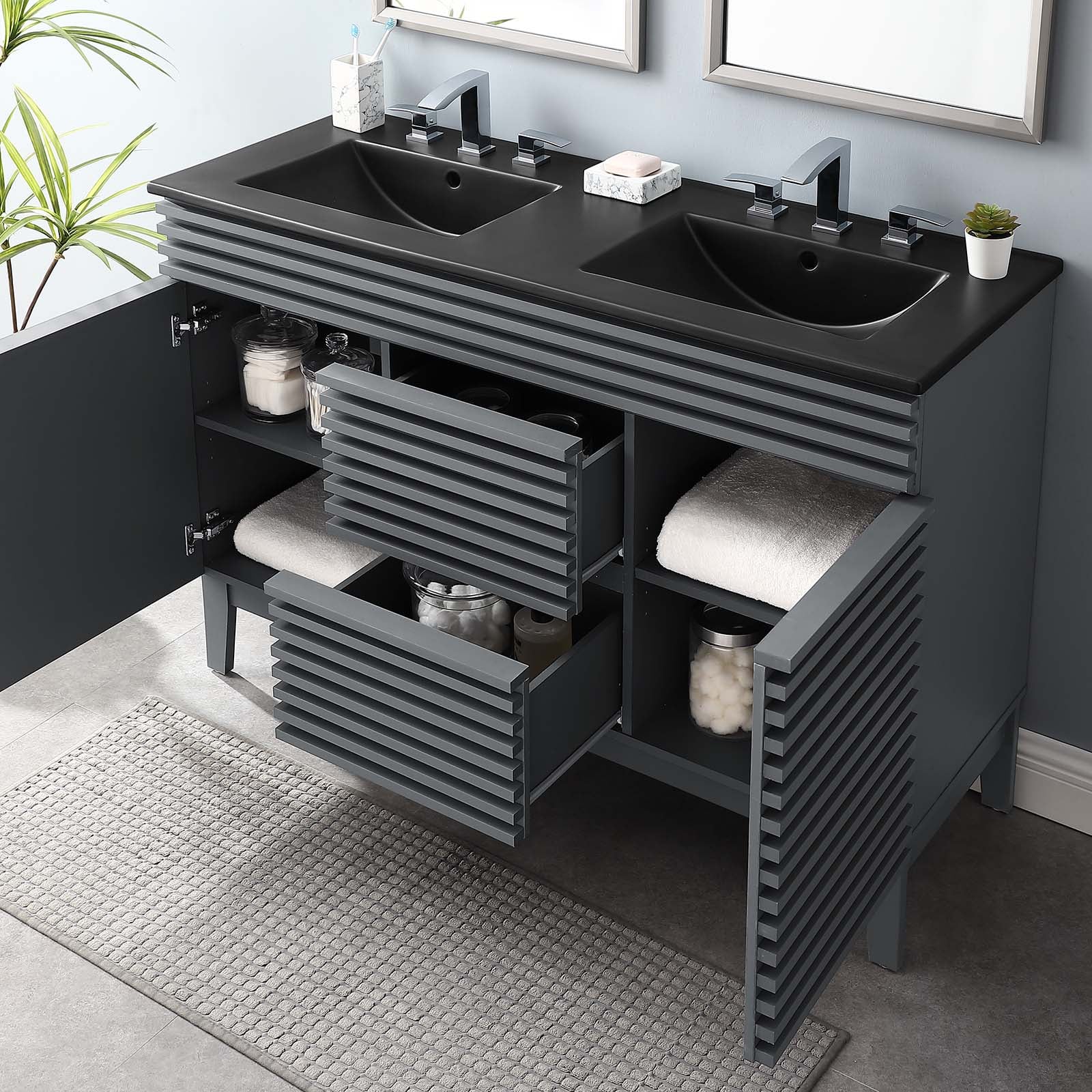 Modway Render EEI5381GRYBLK Render 48" Double Sink Bathroom Vanity