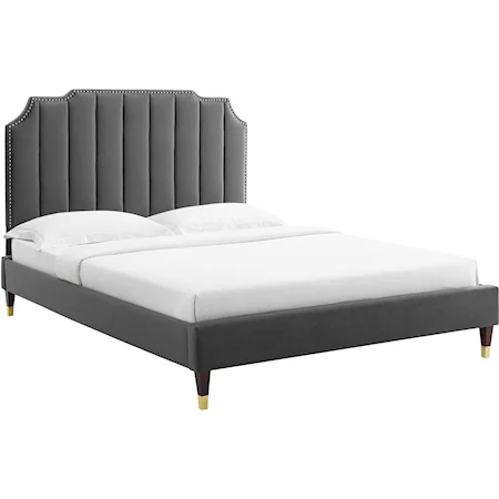 Colette King Velvet Platform Bed