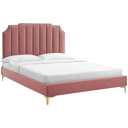 Colette Queen Velvet Platform Bed