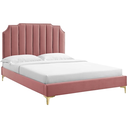 Colette Queen Velvet Platform Bed