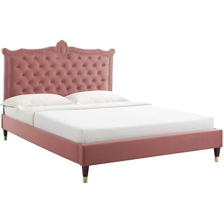 Clara Velvet Queen Platform Bed