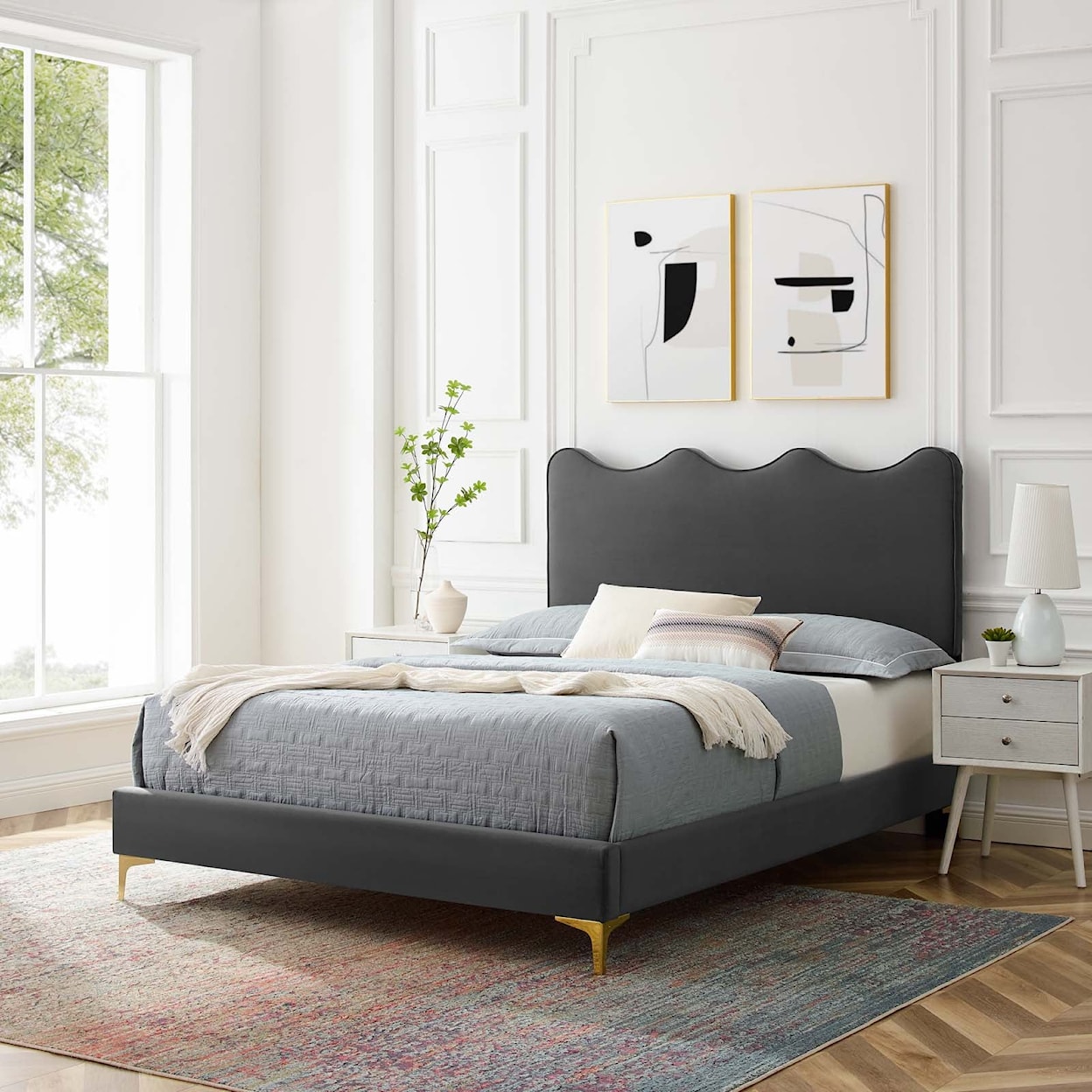 Modway Current Current Velvet Queen Platform Bed