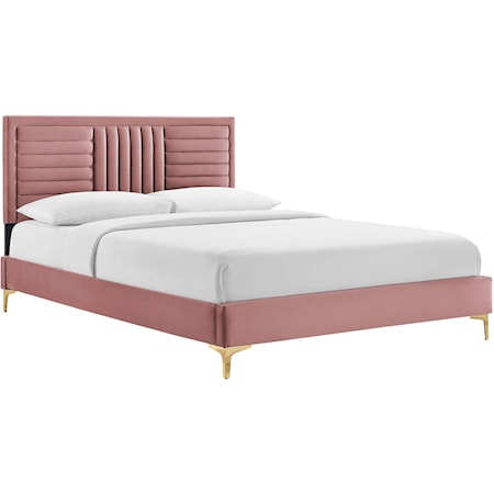 Sofia Channel Velvet Queen Platform Bed