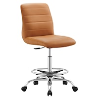 Ripple Contemporary Armless Vegan Leather Drafting Height Chair - Tan