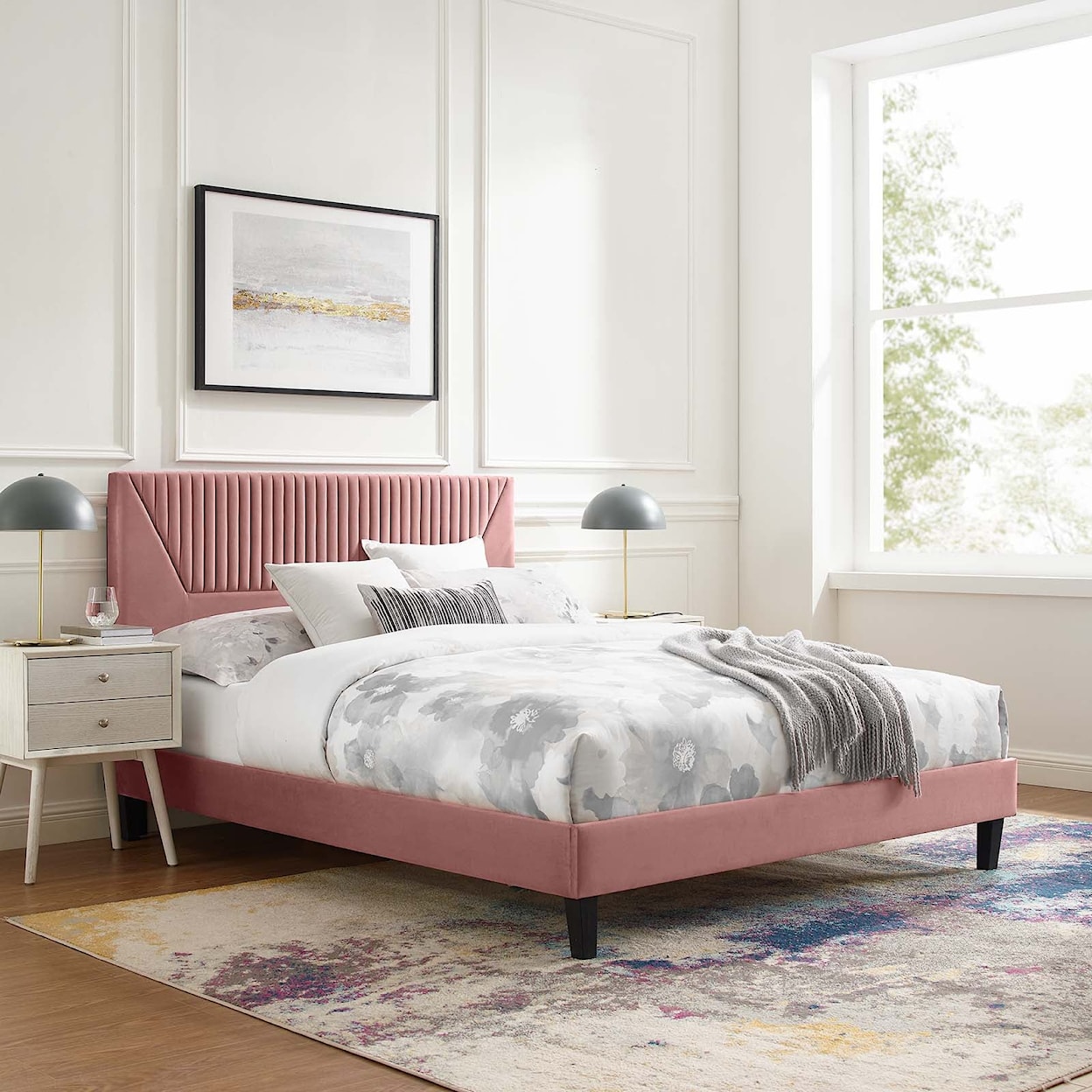 Modway Yasmine Yasmine Channel Velvet Queen Platform Bed