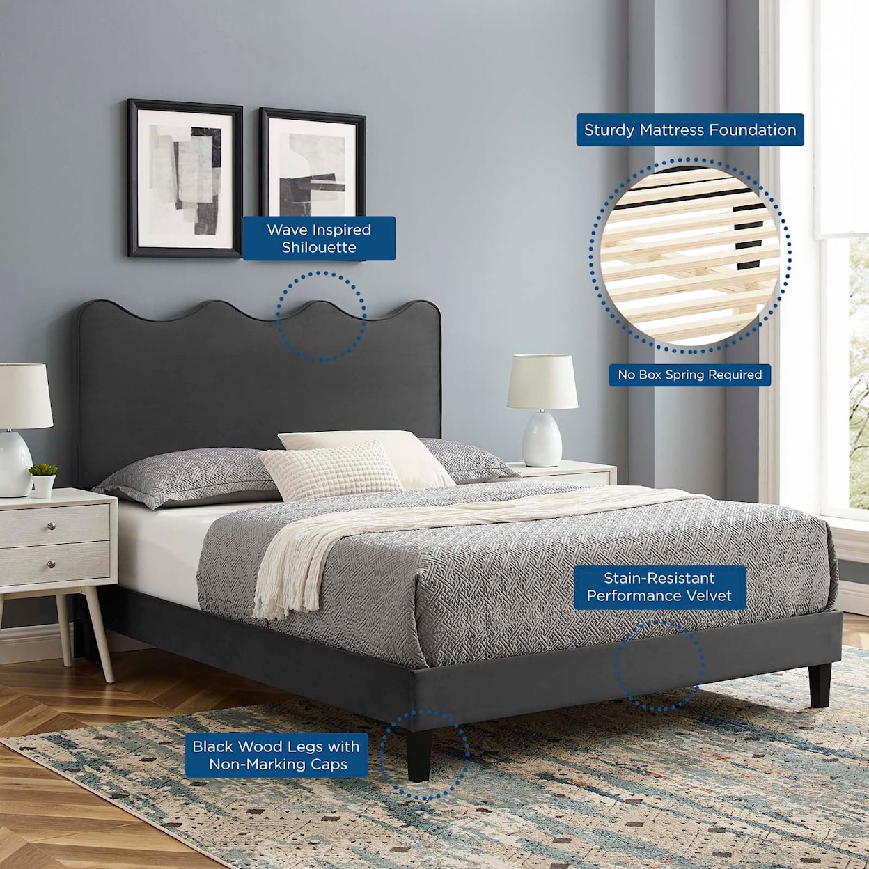 Modway Current Current Velvet Twin Platform Bed