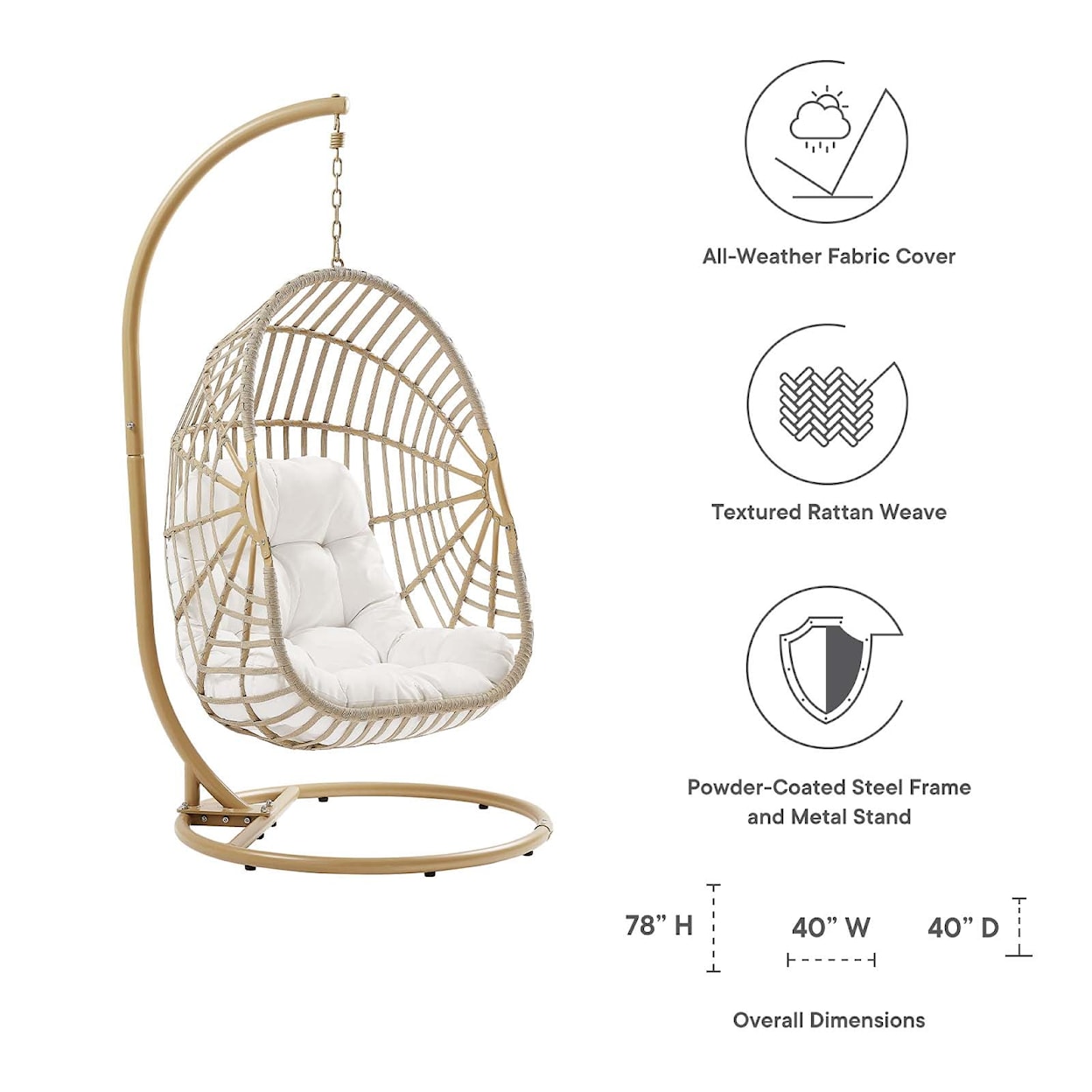 Modway Amalie Outdoor Patio Hanging Swing Chair