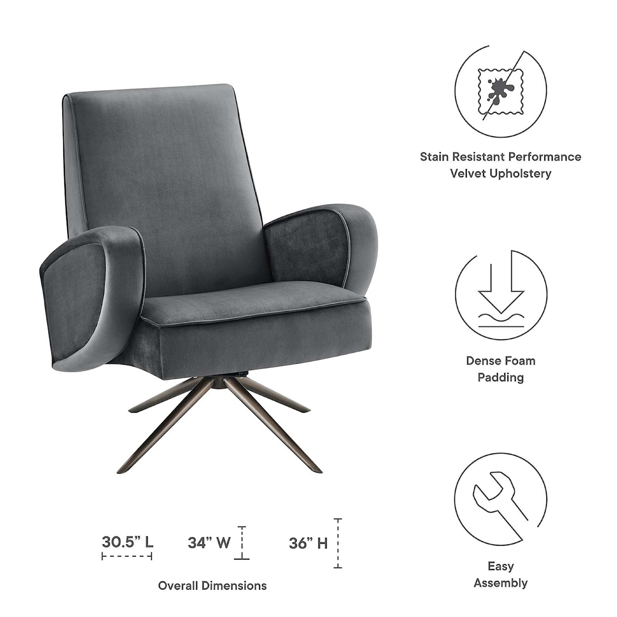 Modway Superior Superior Velvet Swivel Chair