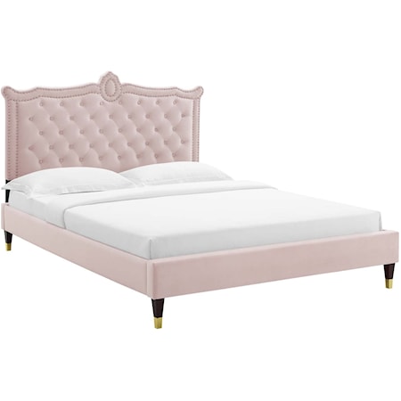 Clara Velvet Queen Platform Bed