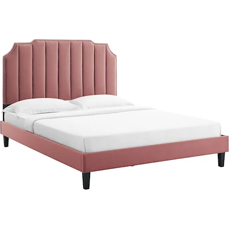 Colette Queen Velvet Platform Bed