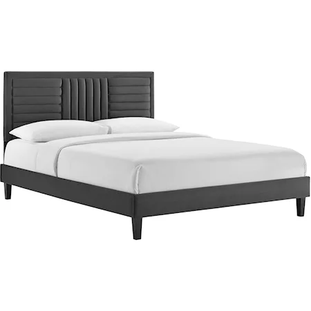 Sofia Channel Velvet Queen Platform Bed