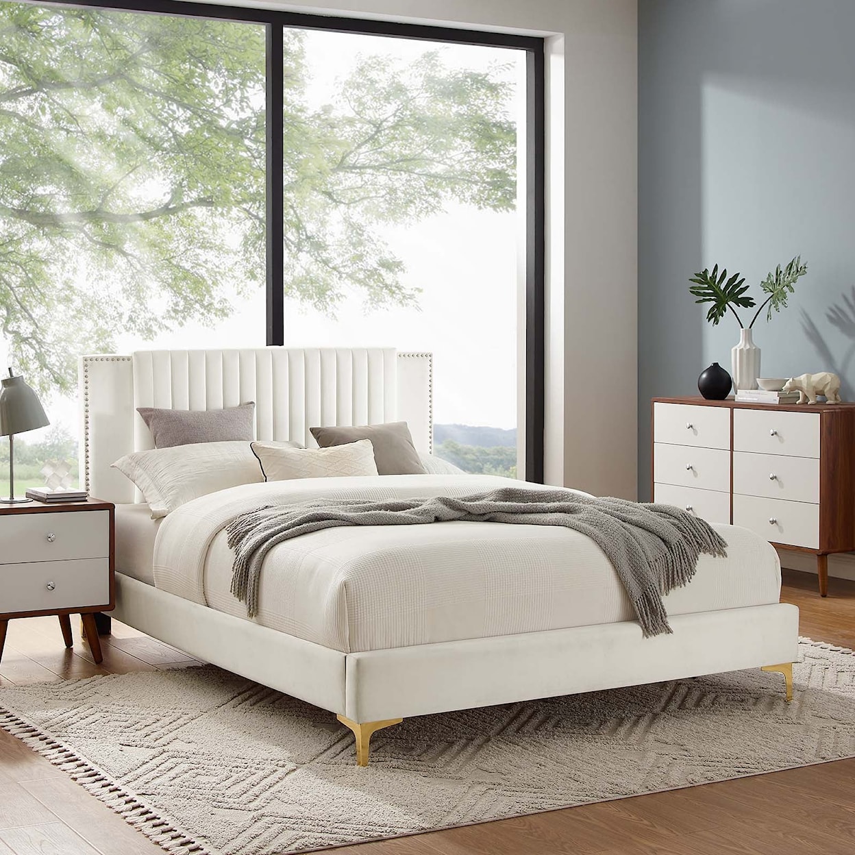 Modway Zahra Zahra Channel Velvet Queen Platform Bed