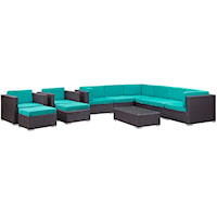 Contemporary Avia 10-Piece Outdoor Patio Sectional Set - Turquoise