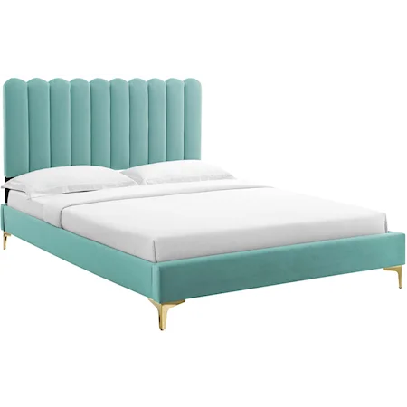 Reagan Queen Velvet Platform Bed