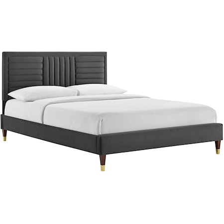 Sofia Channel Velvet Queen Platform Bed