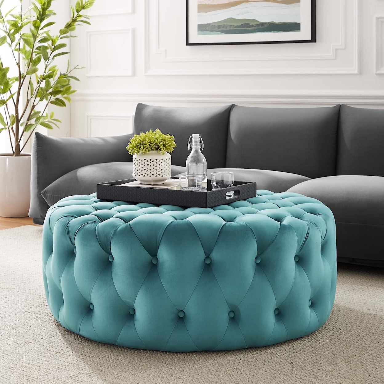 Modway Amour Amour Button Large Round Velvet Ottoman