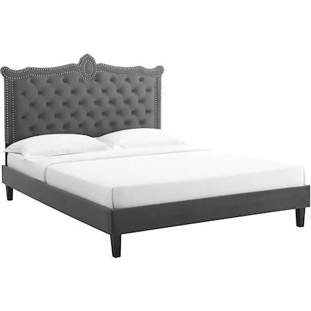 Clara Velvet Queen Platform Bed