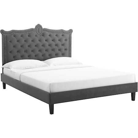 Clara Velvet Queen Platform Bed