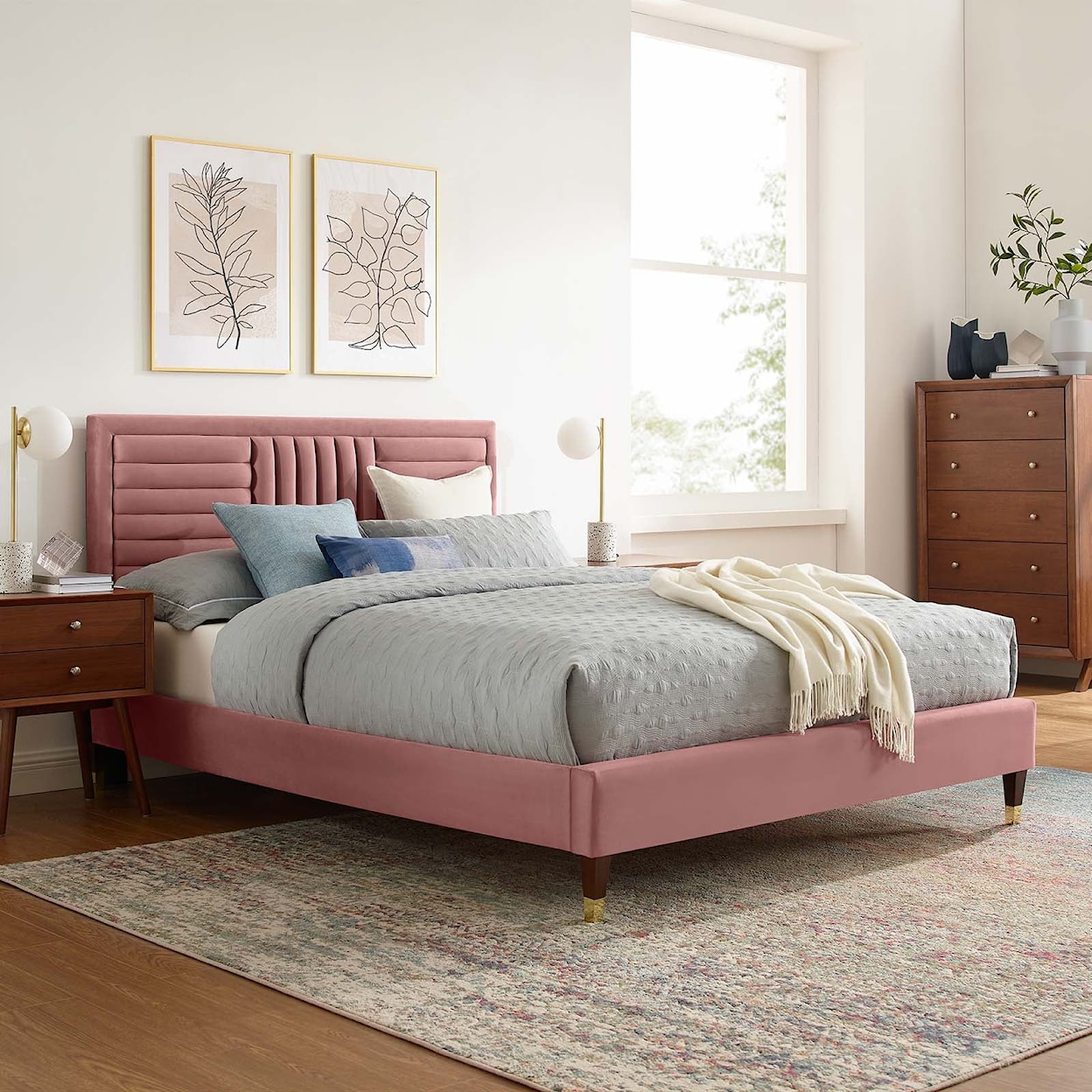 Modway Sofia Sofia Channel Velvet Queen Platform Bed