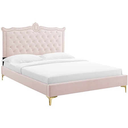 Clara Velvet Queen Platform Bed