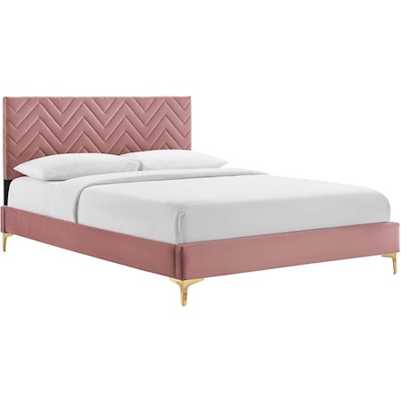 Leah Chevron Velvet Queen Platform Bed