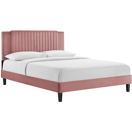 Zahra Channel Velvet Full Platform Bed