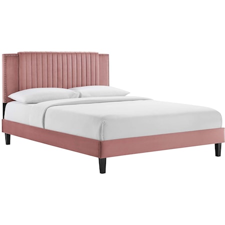 Zahra Channel Velvet King Platform Bed